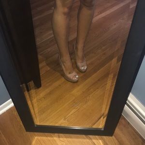 Blush platform peep toe heels